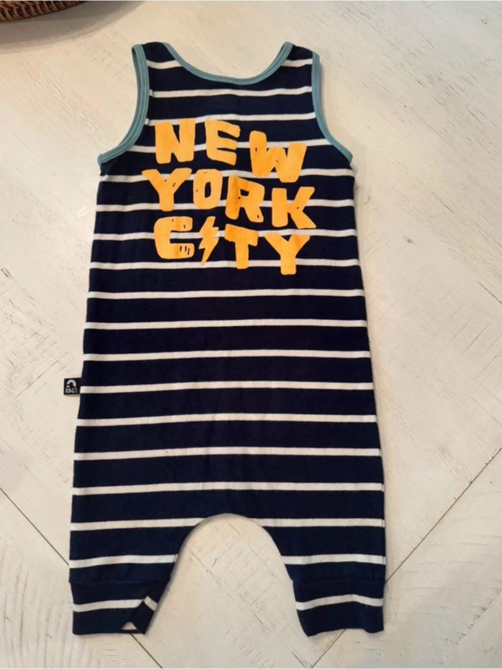 RAGS Striped Navy & White NYC Sleeveless Baby Romper